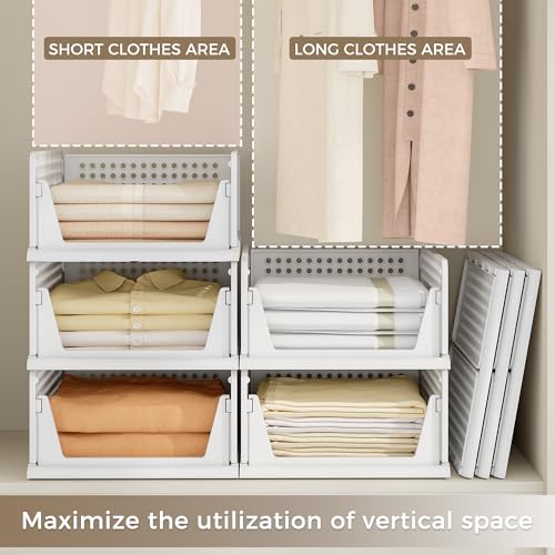 Image of Pinkpum 8 Pack Closet Organizers and Storage Plastic Stackable Storage Bins, Foldable Drawer Shelf Storage Container for Wardrobe Kitchen Bathroom Dorm White