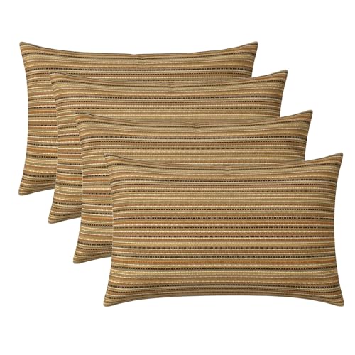 RSH DECOR: Outdura Lumbar Throw Pillows Set of 4 | 20" x 12" | Water and Fade-Resistant Performance Fabric | Outdoor Pillow Covers with Down-Alternative Inserts | Made in USA (Moran Sonoma)