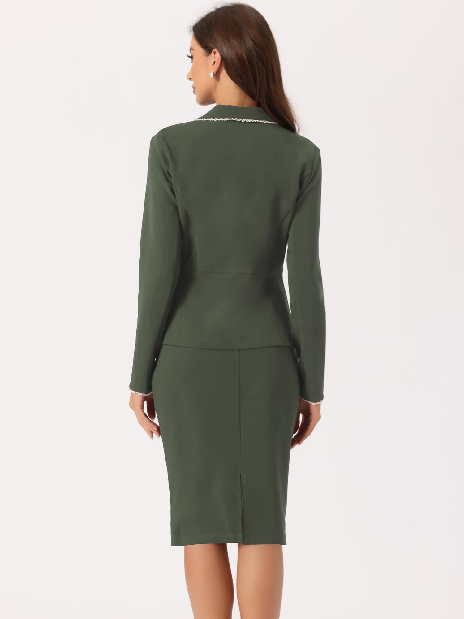 Allegra K Costume d'affaires pour Femme 2 pièces Tweed Trim Blazer Veste et Ensemble de Jupe