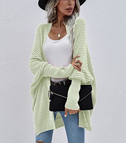 Image of Women's Waffle Cardigan Ribbed Cuffs Open Front Knit Sweater Batwing Long Sleeve Casual Loose Chunky Coat Outwear