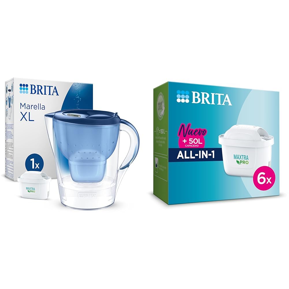 BRITA Jarra con filtro de agua Marella XL azul (3,5 l) incl. 1x cartucho MAXTRA PRO All-in-1 & Cartucho de filtro de agua MAXTRA PRO All-in-1 pack 6 NUEVO