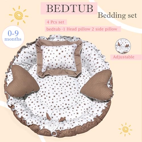 Image of CUSTOMARY New Born Baby Sleeping Bag, Baby Mosquito Net, Reversible Round Bed Tub and Gadda Bedding Set for 0-6 Months Pack of 4