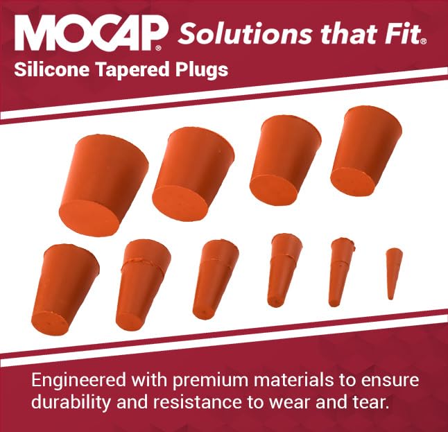 MOCAP Silicone Tapered Plug – Orange Rubber Stopper for Round Holes, Non-Stick Silicone Plug Kit, Rubber Plugs for Holes Assorted Sizes for Industrial & Automotive Use - (2.118-2.506