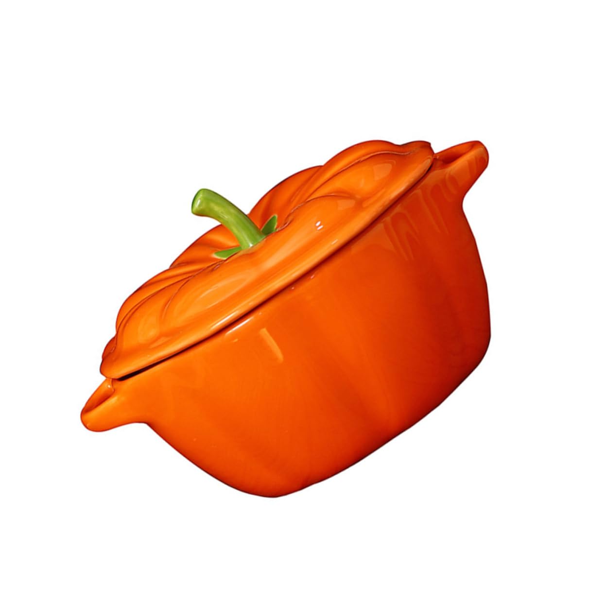 Kürbisschale aus Keramik mit Deckel, Kreative Speiseschale, Orange