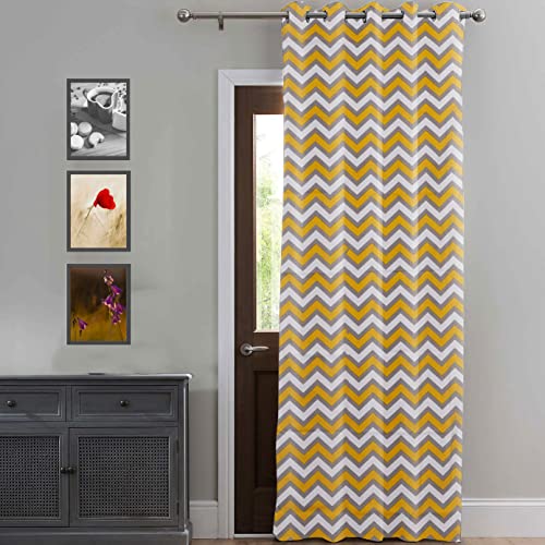 Image of HOMEMONDE Set of 2 Curtains Cotton 9 Feet Long Door Curtain Hang with Eyelets Yellow Chevron
