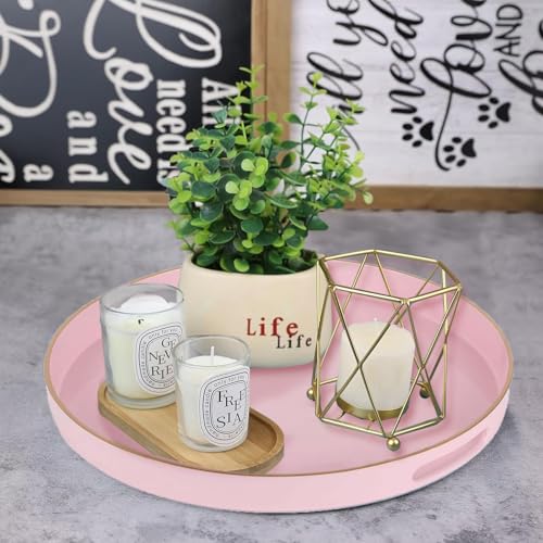 Fuukou Pink Decorative Tray,Elegant Round Plastic Serving Tray with Handles,Round Ottoman Trays Coffee Table Trays for Living Room,Home Decor 13" by Fuukou - Image 4