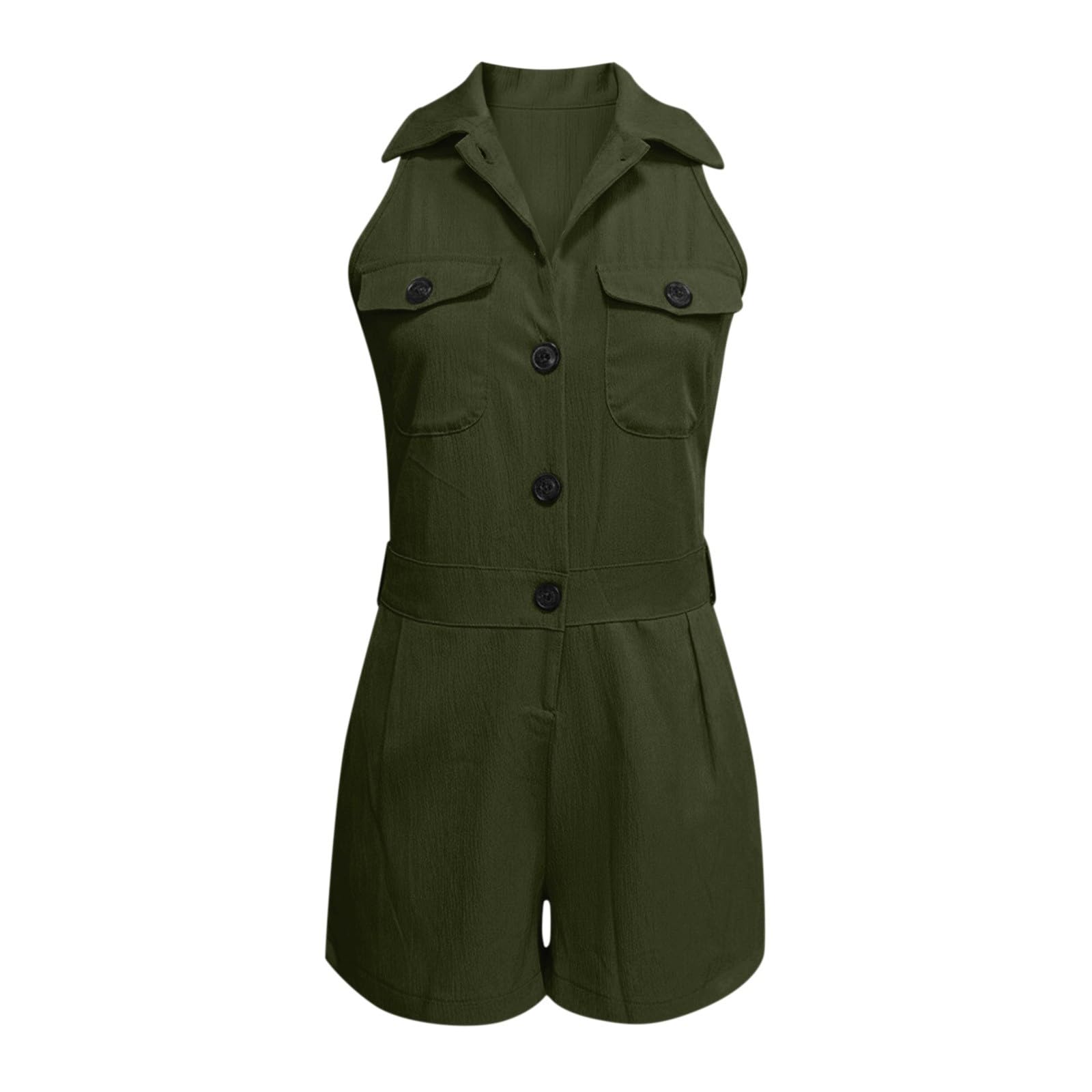 Generisch Combinaison courte élégante pour femme - Aspect western - Col montant - Combinaison d'été sans manches - Jambes larges - Couleur unie - Baggy - Combinaison de loisirs