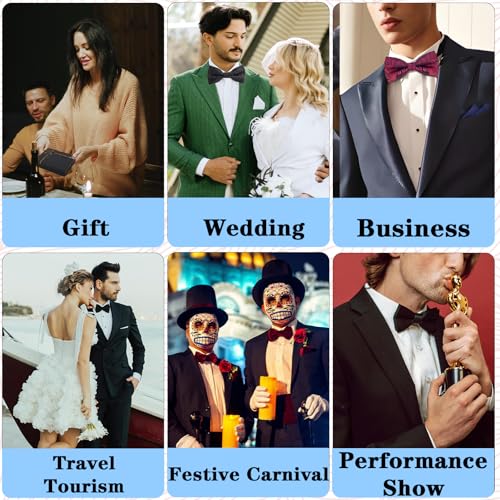 HISUNBEN Fliege Herren, Klassische Einfarbig Fliegen für Männer, Schmale Smoking Fliege Schleife mit Haken, Einstellbar Bow Tie für Hochzeit Party(Blau)