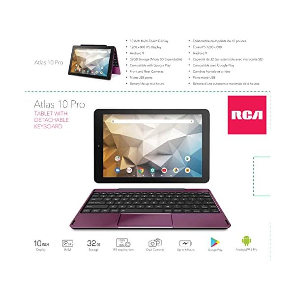 RCA-Newest-Best-Performance-Tablet-Quad-Core-2GB-RAM-32GB-Storage-IPS-HD-Touchscreen-WiFi-Bluetooth-with-Detachable-Keyboard-Android-9-Pie-10-Burgundy RCA Newest Best Performance Tablet Quad-Core 2GB RAM 32GB Storage IPS HD Touchscreen WiFi Bluetooth with Detachable Keyboard Android 9 Pie (10", Burgundy)
