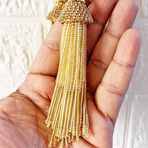 Image of Adikala Craft Store Handmade Ethnic Latkan Tassel Set of 2 for Saree Pallu, Blouse, Suits, Dupatta, Lehenga Decor (Golden D2)