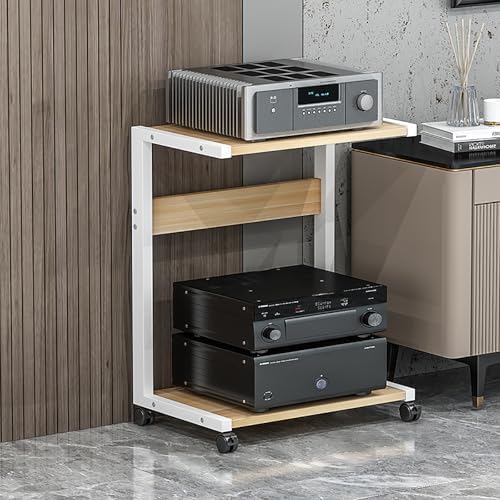 Support HiFi avec roulettes pour console AV et console de jeu, étagère d'angle avec étagères robustes, tour pour équipement audio et matériel d'enregistrement