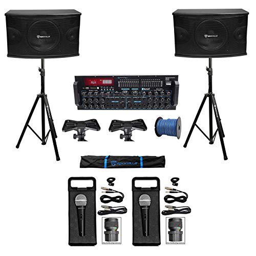 Rockville Karaoke Machine System w/(2) 10" Speakers+Bluetooth Pro Mixer Amp+Mics