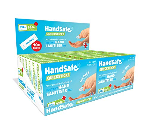 160 x 1.5ml Instant Hand Sanitiser Gel Multipack from Handsafe, Kills 99.9%+ Bacteria, 70% Alcohol Based, Medical Grade, Anti Bacterial Fast Acting Formula
