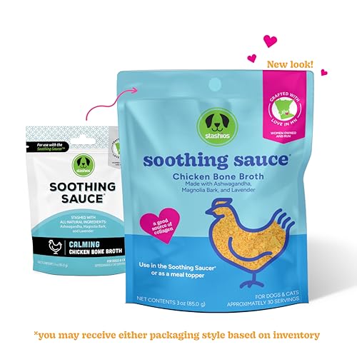 Image of Stashios Soothing Sauce Chicken Bone Broth Calming Powder Supplement for Dogs & Cats, All Natural Anxiety Relief, Made in the USA, 3 oz