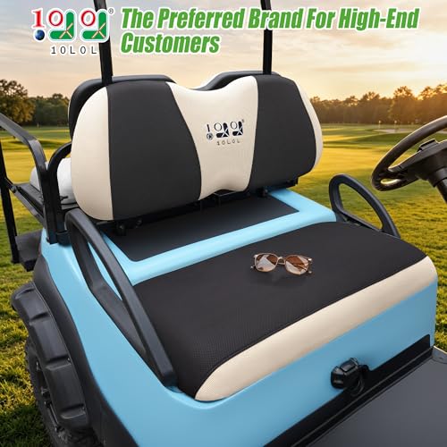 Image of 10L0L Golf Cart Seat Cover Set Fit for Club Car DS Precedent & Yamaha, Warm Bench Seat Covers for Cold Winter Weather, Breathable Washable Polyester Mesh Cloth Gray Black Beige Red Blue