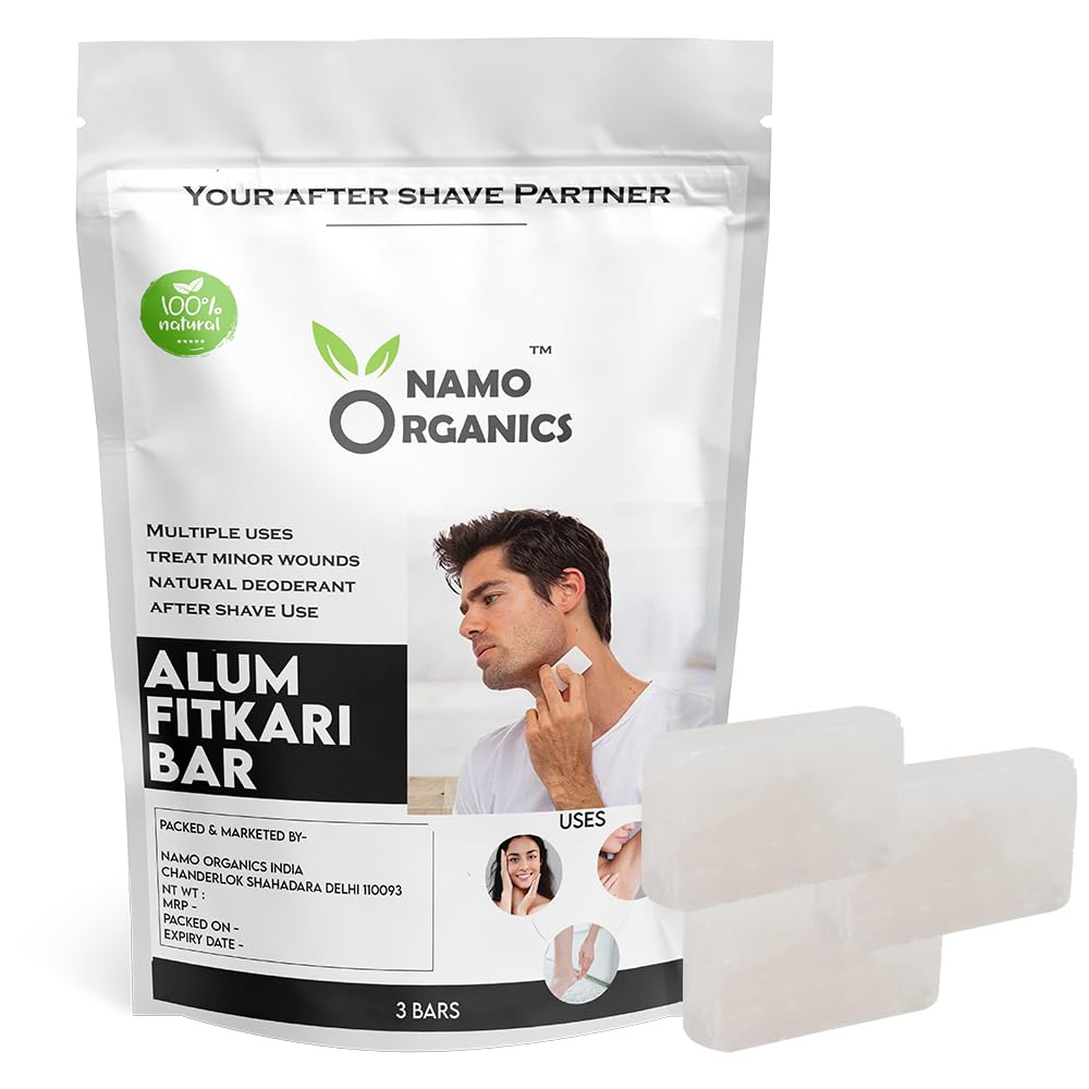 Namo Organics - Shaving Alum Bar (Fitkari) with travel Pouch ( 3 Piece ) - 300g 100% Pure Natural Phitkari Stone Bar for water purification, Skin Tightening, Underarm Deodrant & After Shave Lotion alternative| (B0DH63NLF1) Amazon Price History, Amazon Price Tracker