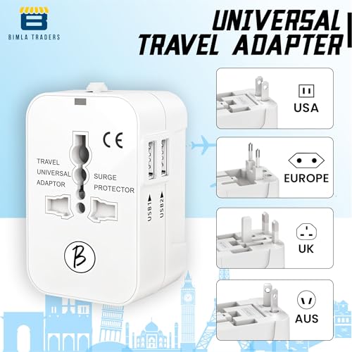 Image of Btag Universal Travel Adapter All-in-One Worldwide Plug Adapter, International with Dual USB Ports (2U - 1A), Multi-Country Power Outlet, Compact Adapter (100-240V)(White)