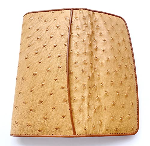 Julie Genuine Real Ostrich Skin Leather Trifold Clutch Long Golden Tan Wallet3