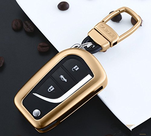 Coque clé pour Toyota Highlander et RAV4 boîtier de télécommande doré avec porte-clés élégant
