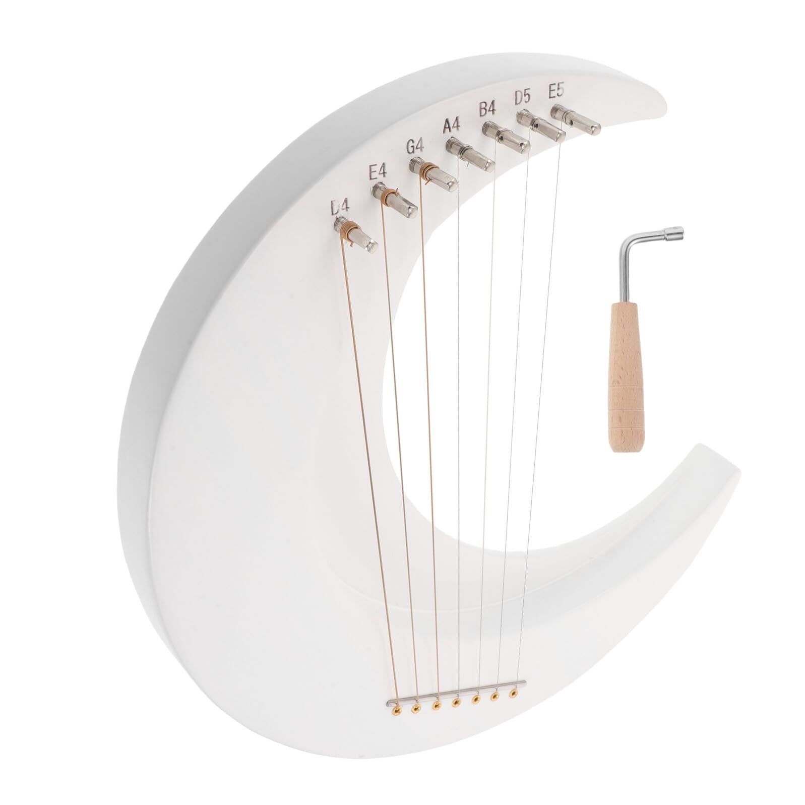 Zerodeko 7 cordes Lyre Cordes Bois Compacte avec Clé Accordage Instrument de Musique Débutants et Adultes Mini Harpe Forme de Lune pour Pratique Musicale