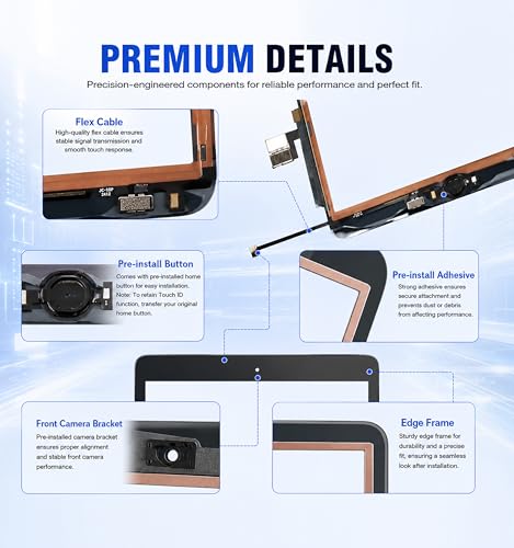 Image of for iPad 7th /8th Generation(7 8 Gen) Glass Screen Repair Replacement Kit | (No LCD) 2019 /2020 10.2 inch A2197 A2198 A2200 A2270 A2428 A2429 A2430 Touch Digitizer, Adhesive, Home Button , Protector, Tools