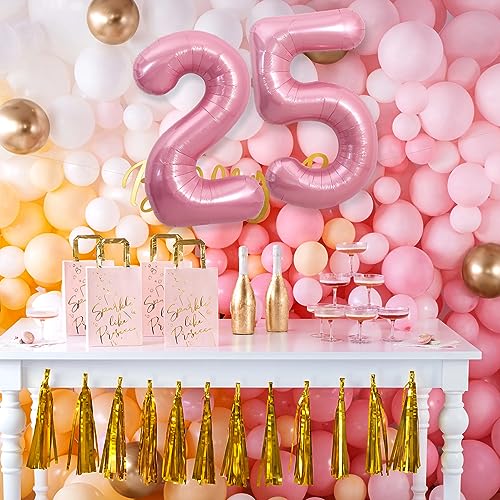 Image of TONIFUL 40 Inch Light Pink Large Numbers Balloons Number 25 Helium Balloons Pink Foil Mylar Big Digital 25 Pastel Balloons for 25th Birthday Party 25th Anniversary Supplies Decorations