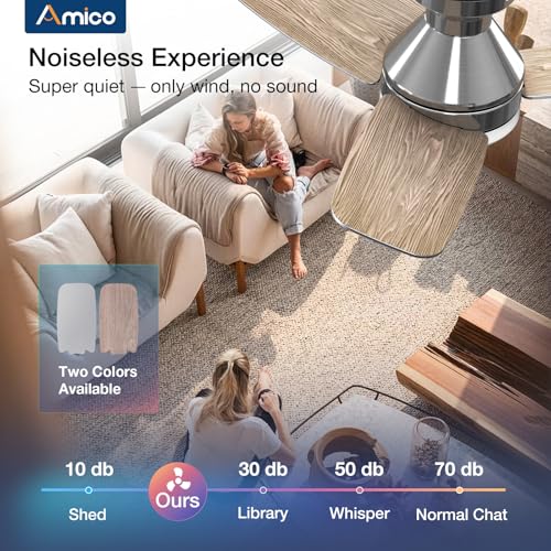 Image of Amico Ceiling Fans with Lights, 30 inch Low Profile Ceiling Fan with Light and Remote Control, Flush Mount, Reversible, 3CCT, Dimmable, Noiseless, Nickel Ceiling Fan for Bedroom, Indoor /Outdoor Use