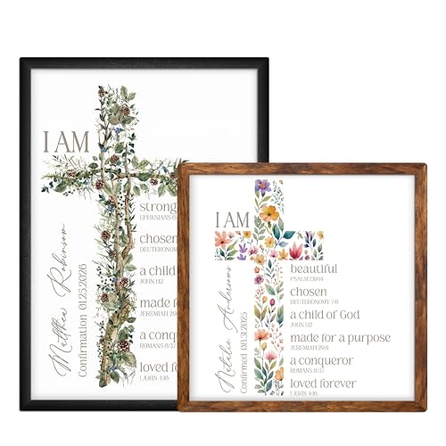 Baptism Gifts, Personalized 1st Holy Communion Sign | 12 Designs - Optional Frame Colors and Sizes | First Holy Communion Plaque Wall Art, Personalized Baptism Gifts for Girls, Boys