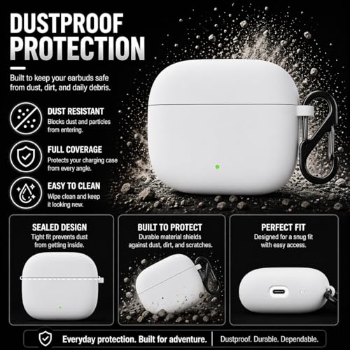 Image of Anvique Silicone Case Cover for Oneplus Nord Buds 4 Pro, Scratch Resistance, Shock Absorption, with Premium Carabiner (White)