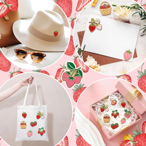 Image of Yinkin 32 Pcs Strawberry Enamel Pins Bulk Alloy Lapel Brooches Backpack Badges Brooch for Clothing Bag Hat Jacket Decor
