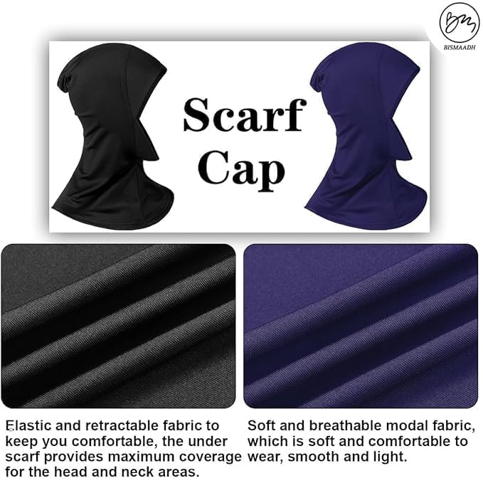 BISMAADH 4 Pieces Modal Hijab Cap Adjustable Stretchy Turban Full Neck Cover Shawl Cap Full Neck Coverage for Lady4