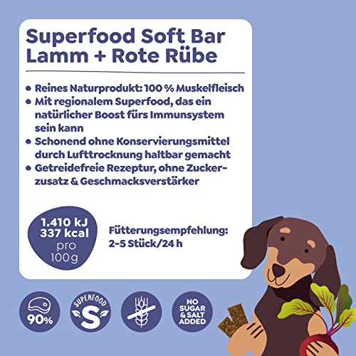 WOW Soft-Snacks I Bars Lamm I Lammfleisch mit Roter Rübe für Hunde I 100% Natur I Nahrungsergänzung I Belohnung beim Spiel & Training (1x 150g)