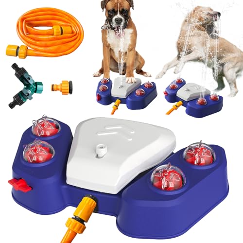 犬 水飲み器 犬のおもちゃ ペット 猫 水飲み器 取付型 アウトドア犬用給水器 ペット用品 アウトドア犬用水噴水 ステップオン ペット用水遊びグッズ 犬用スプリンクラー 軽量 便利 健康 衛生 熱中症を防ぐ 犬猫お留守番対策 (ブルー, 43*26*10C