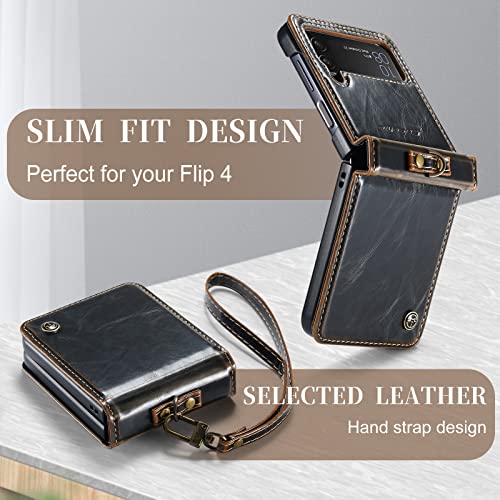 Gooodidear Galaxy Z Flip 4 Case, Shockproof With Hinge Ring Kickstand Protective Cover For Samsung Flip 4 Case, Leather Heavy Duty Magnetic Anti-Scratch Bumper Phone Protection Z Flip 4 Case 5G,Coffee #TOP4