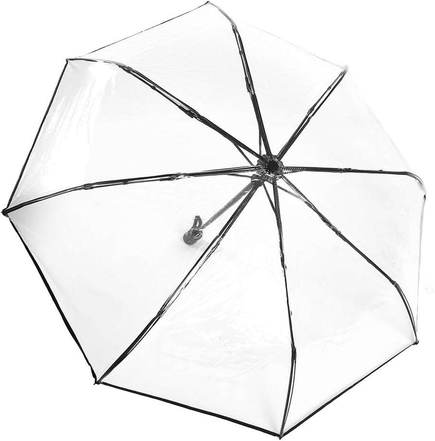 Tri-fold Clear Rain Umbrella with Frosted Handle Transparent Umbrella, for Portable to Carry for Travel(Black)