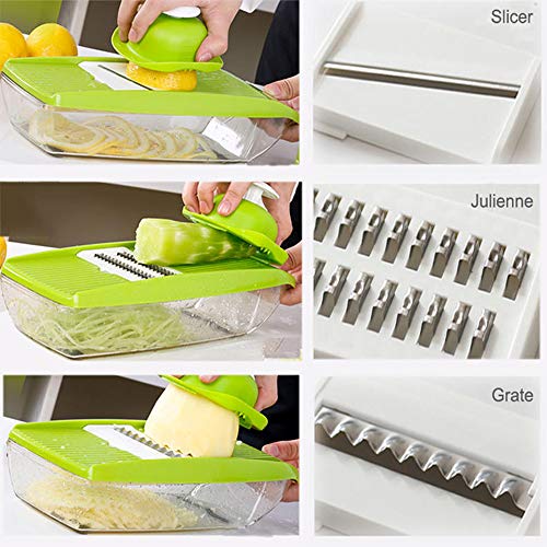 K BASIX Mandoline Slicer - Adjustable Vegetable Cutter, Grater & Slicer, With 5 Built-in Ultra Sharp Interchangeable Stainless Steel Blades, Food Storage, And Safe Hand Protector