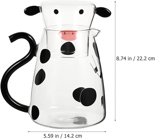 Miniatura 3 de Jarra de agua de vidrio de vaca de 60 onzas con taza de vidrio de dibujos animados de vaca de vidrio transparente para mesita de noche de