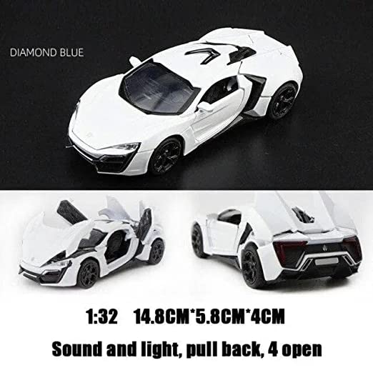 Image of DEOXY 1:24 Diecast Lykan Hypersport Pull Back Toy Car With Openable Doors & Light,Music Boys Gifts Toys For Kids,Multicolor
