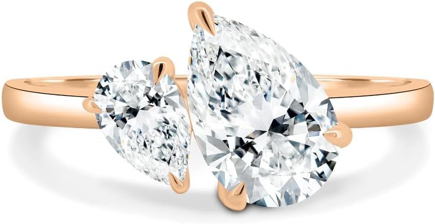Francesca Moissanite 2 TCW Pear Cut Handmade Engagement Ring, Toi Et Moi Bridal Wedding Ring for Women, Anniversary Promise Gifts Her (Rose)