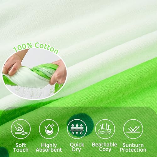 Image of LOLANTA Baby Boys Dinosaur Hooded Bath Towels, Toddlers Kid's Beach Towel Pool Poncho Swim Terry Cloth Cover-Ups 100% Cotton (Green#B, 1-3T)