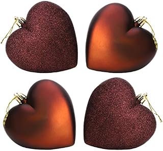 Christmas Concepts® 4-100mm Heart Shaped Baubles - Matte & Glitter Design - Christmas Decoration (Red)
