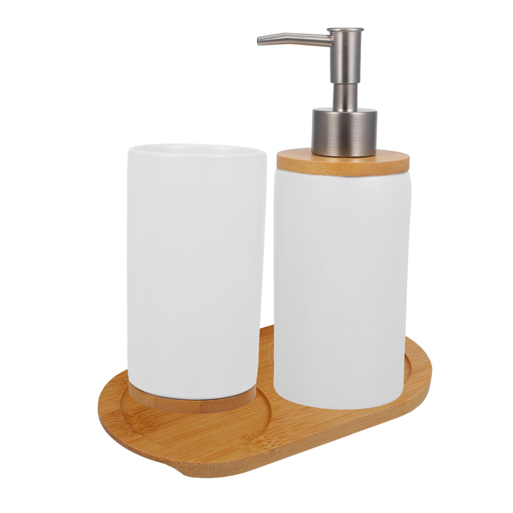 ARTSEWPLY 1Juego Accesorios de Baño de Cerámica Blanca Incluye Porta Cepillos Dispensador de Jabón y Vaso Diseño Moderno y Elegante para Decorar Baño