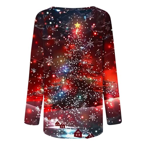 Womens Xmas Tree Graphic Shirts Oversized Crewneck Long Sleeve Glitter Tunic Blouse Casual Christmas Holiday Pullover3