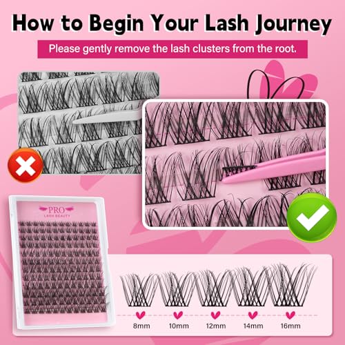 DIY Wimpernverlängerung Kit, individuelle Wimpern Kit mit 144 Pcs Cluster Wimpern Bindung und Siegel, Wimpern Kleber Entferner, Wimpern Applikator (Natural04-D-8-16mix)