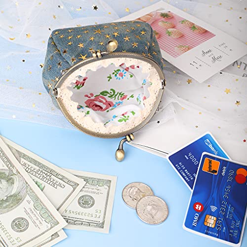 Oyachic Portemonnaie mit Stern Denim Coin Purse Geldbörse mit Clipverschluss Klickverschluss Vintage Spangenportemonnaie Damen Klein Knipsbörse (Blau)
