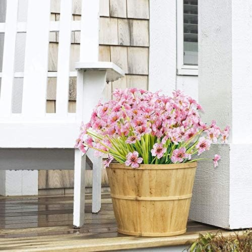Ksnnrsng 6 Bundles Artificial Flowers Outdoor UV Resistant Fake Flowers No Fade Faux Plastic Plants Garden Porch Window Box Decorating (Pink)