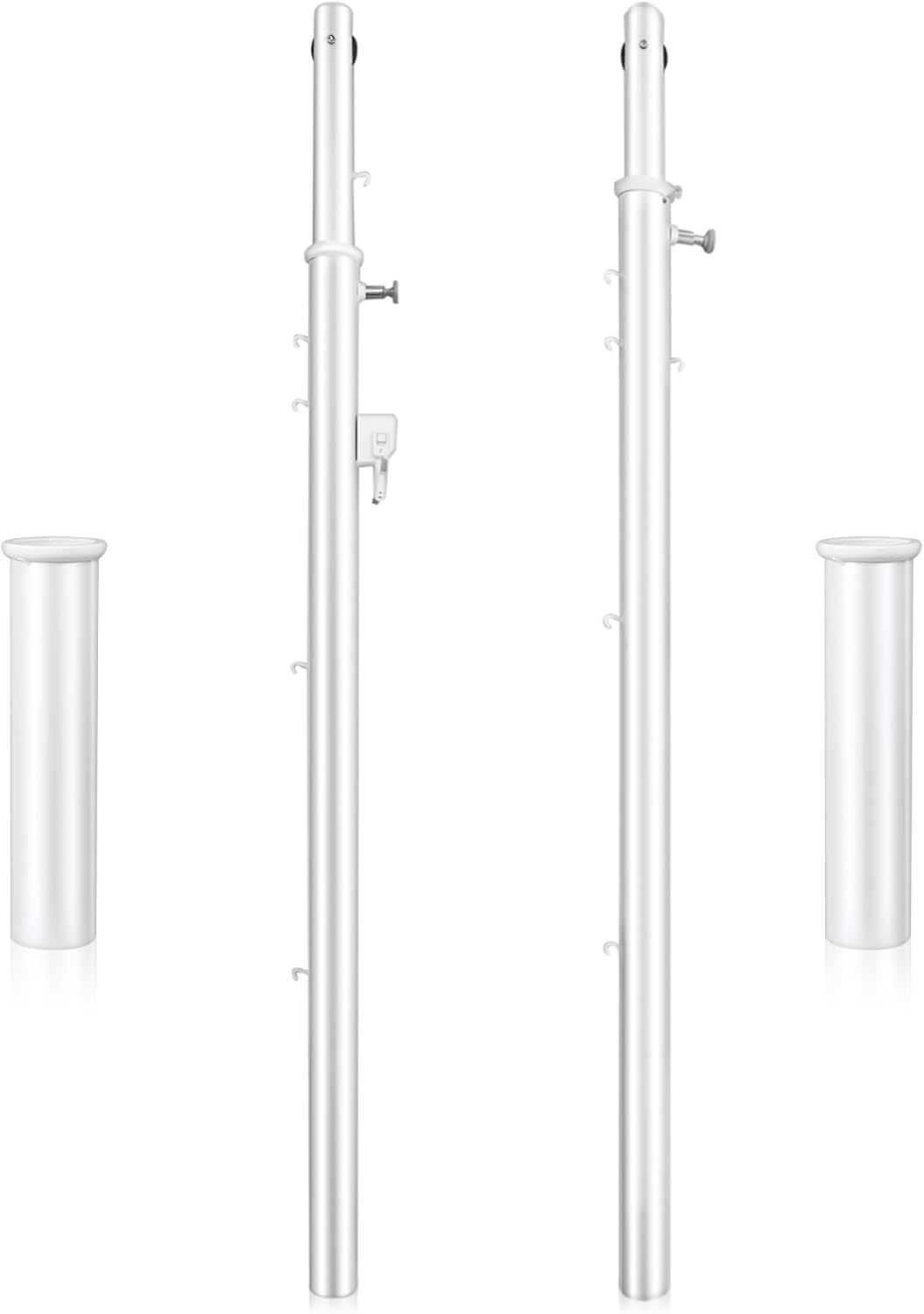 8 ft Adjustable Volleyball Poles Outdoor Badminton and Volleyball Post Iron Round Sport Telescopic Posts Replacement for Badminton Net, Ground Sleeves Included (Posts Only)