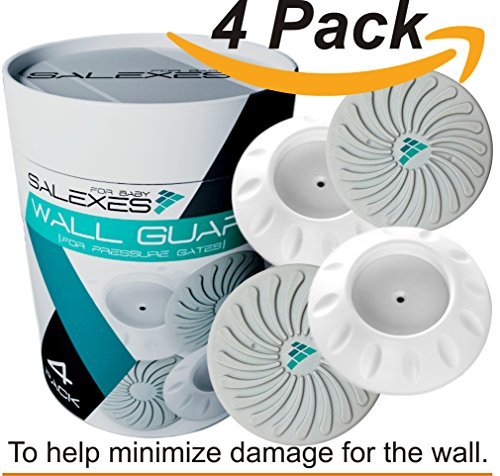 4 Pack Wall Cups for Baby Gates by Salexes – Safety Wall Protector for Indoor Pet, Child, Walk-thru Pressure Gates – Easy Install/Uninstall with No Damage to Your Walls - Beautiful Packaging