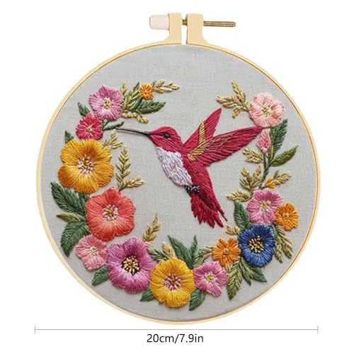 Image of Huacan Embroidery Kit for Beginners Adults Includes Stamped Flower Pattern, Hoop, Color Threads,Tools,Easy to Follow Instruction