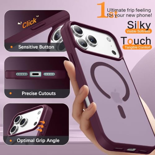 Image of Elzzi Magnetic Magsafe for iPhone 17 Pro Max Case (Compatible with MagSafe) Slim Translucent Matte Shockproof with Anti-Fingerprint Phone Case, Cherry